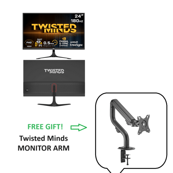 BUNDLE – Twisted Minds 24″ 180Hz 0.5ms IPS FHD Gaming Monitor – TM24FHD180IPS + (FREE GIFT) Twisted Minds MONITOR ARM