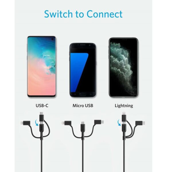 Anker 3 in 1 Cable PowerLine II -3ft -Black -A8436H12 - Image 3