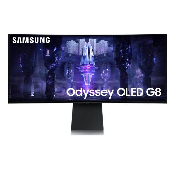 SAMSUNG 34″ Odyssey OLED G8 Smart Gaming Monitor Curved 0.1ms 175Hz Ultra-WQHD HDMI 2.1 Speaker HDR WiFi Bluetooth UltraWide USB-C, 34G8