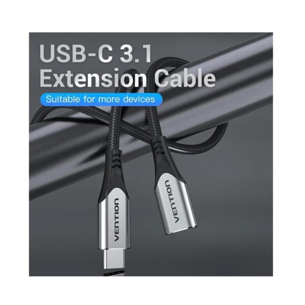 Vention TABHF USB-C 3.1 Male to Female Extension Cable (4K/PD/60W/5Gbps/3A), 1m, Grey - Image 2