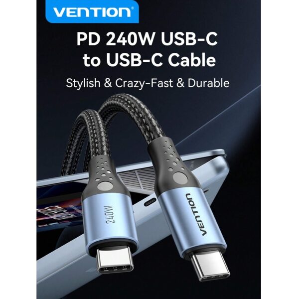 Vention TREBH USB-C 240W Fast Charging Cable 2.0 Braided Male/Male, 2m - Image 2
