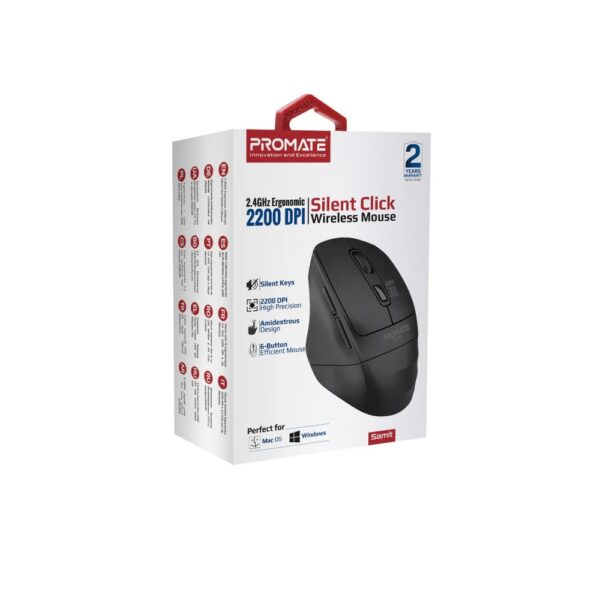 PROMATE Samit Ergonomic Silent Click Wireless Mouse Thumb rest – Black