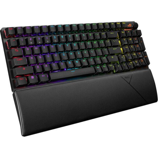 Brand Name	 Asus  Key Switch ROG RX RED Optical Mechanical Switch Connectivity USB 2.0 Size (Full/TKL) 100% Lighting Per-Key RGB LEDs AURA Sync Yes Anti-Ghosting 100% Anti-Ghosting Macro Keys All Keys Programmable On-the-Fly Recording Support USB Report rate 1000 Hz USB Pass through Yes, full function Profile Hot Keys Fn + 1 / 2 / 3 / 4 / 5 / 6* * 6 is default Lighting Effects Hot Keys Fn + Right or Fn + Left Brightness Setting Hot Keys Fn + Up: Brightness up Fn + Down: Brightness down Macro Hot Keys On The Fly Macro Recording Step 1: Fn + Right-ALT to start recording Step 2: Fn + Right-ALT to end recording Step 3: Assign Macro Key Media Hot Keys Play/Pause (F5) Stop (F6) Backward (F7) Forward (F8) Mute/Unmute (F9) Volume Up (F10) Volume Down (F11) Stealth key – Show desktop & mute (F12) OS Windows® 10 Software Armoury Crate Dimensions 440x137x39 mm Weight 1.07kg Color BLK Contents 1 x ROG STRIX SCOPE RX Keyboard 1 x Warranty card 1 x Quick Start Guide 1 x ROG logo ticker