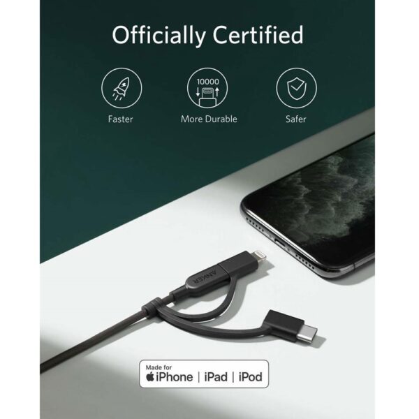 Anker 3 in 1 Cable PowerLine II -3ft -Black -A8436H12 - Image 2