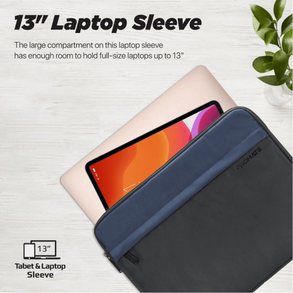 Promate – Lightweight 13″ Tablet Sleeve with Front Storage Zipper – Black - Image 2