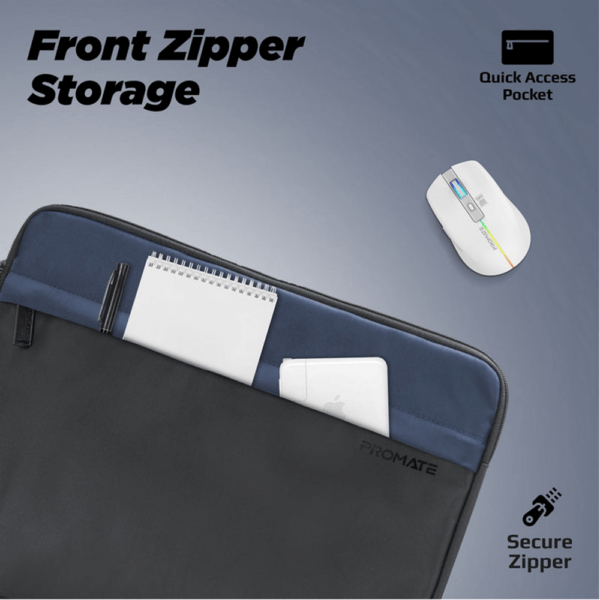 Promate – Lightweight 13″ Tablet Sleeve with Front Storage Zipper – Black - Image 4
