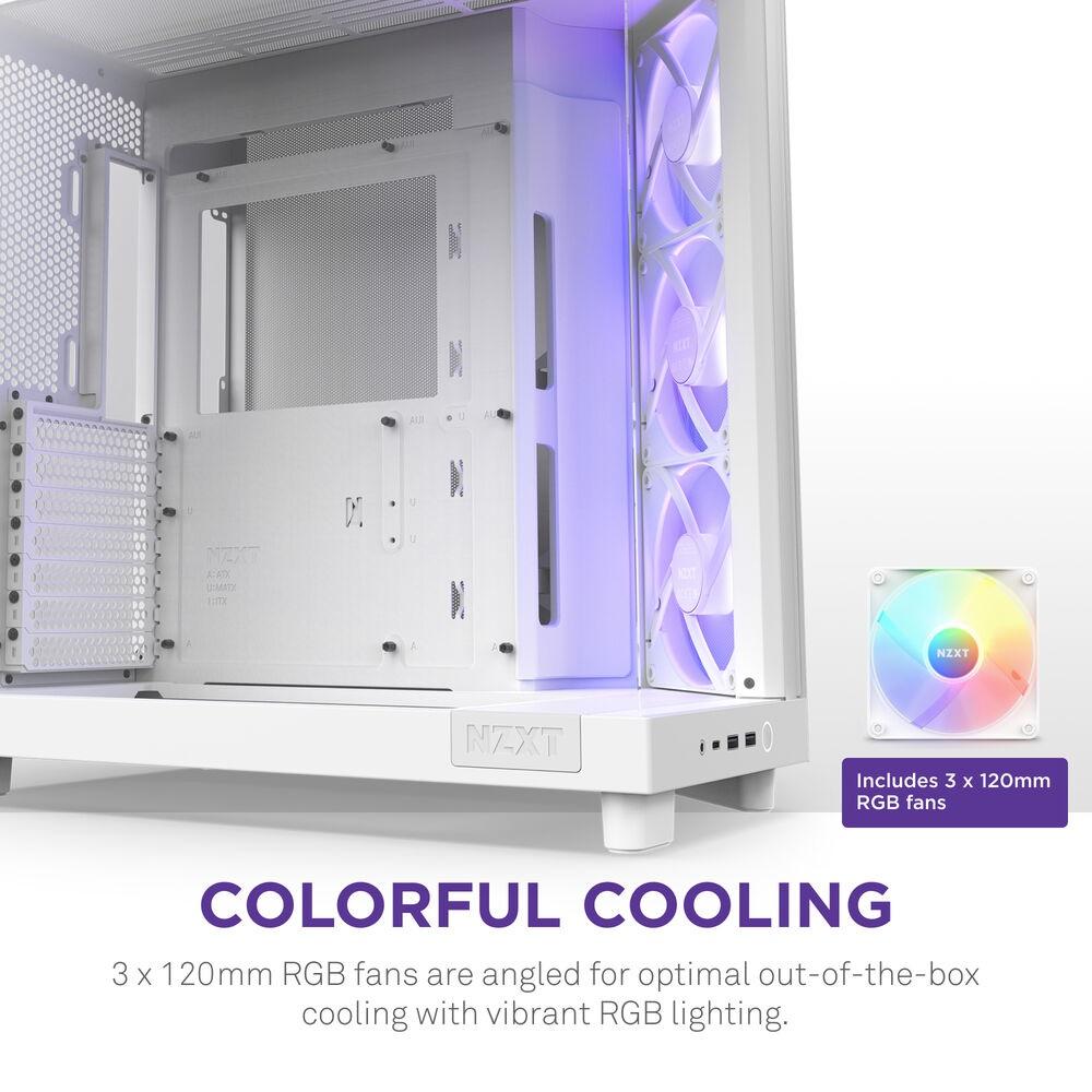NZXT H6 Flow RGB Compact Dual-Chamber Mid-Tower Airflow Case with RGB 3-Fans, White - Image 6