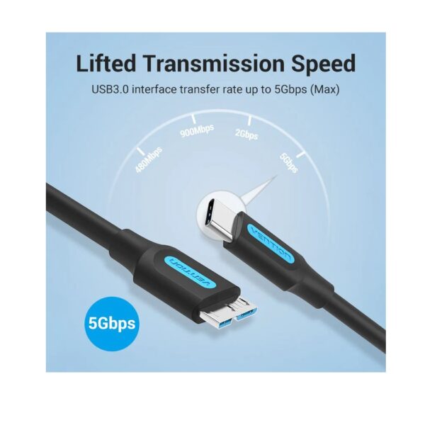 Vention USB-C Male to USB Micro-B Male Cable (M/M), 1m - Image 3