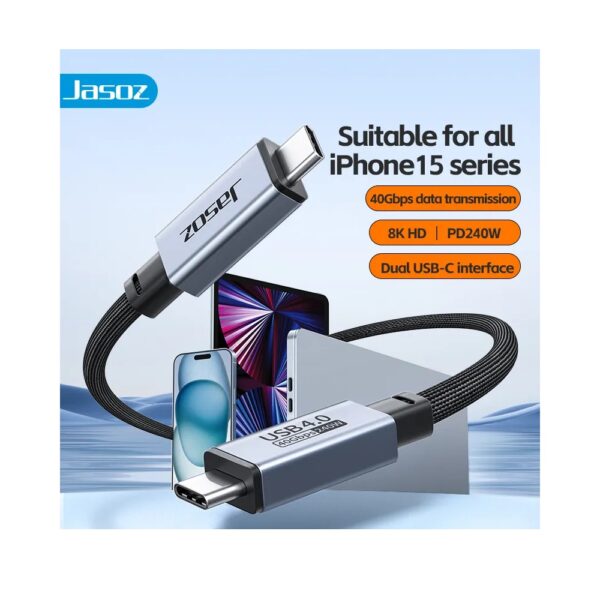 Jasoz D119 USB 4.0 Cable USB-C Male to Male 8K @60Hz Display, PD 240W Fast Charging, 40Gbps, 1.5m - Image 2