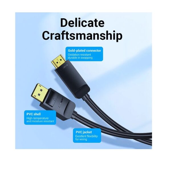 Vention DisplayPort to HDMI Cable 4K 30Hz DP to HDMI, 3m (Gold Plated) - Image 3