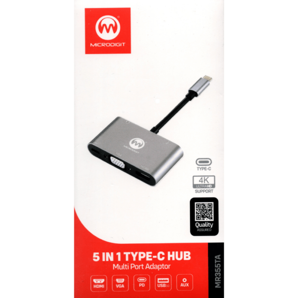 MicroDigit MR355TA USB-C 5in1 Hub Multi Port Adapter (HDMI, VGA, USB, AUX, Type-C PD) - Image 3