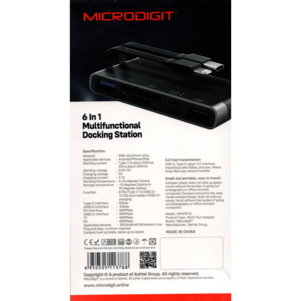 MicroDigit MR378TA USB-C & Lightning 6in1 Docking Station Multifunctional Hub Multi Port Adapter - Image 3