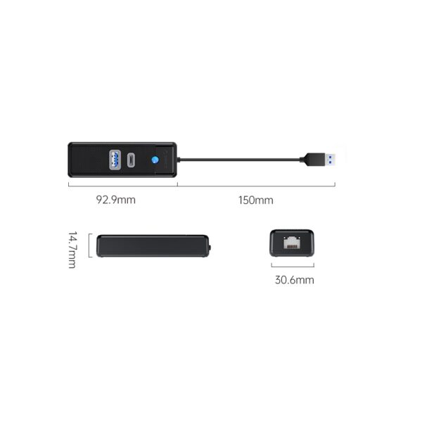 Orico PWCUR USB 3.0 Hub with Type-C RJ45 Gigabit Network Adapter - Image 2