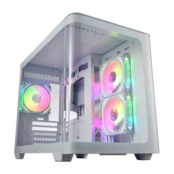 FSP S380 Mid Tower mATX PC Case Curved Glass – White (3-Fans)