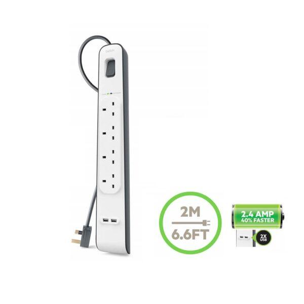 Belkin 4-Port Power Extension Strip Surge Protection, White