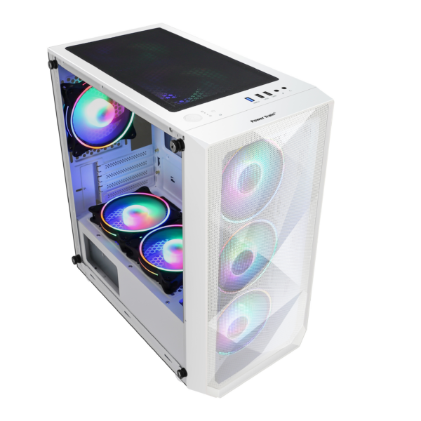 Power Train Tempered Glass Mid Tower PC Gaming Case 4-Fans, White - Image 2