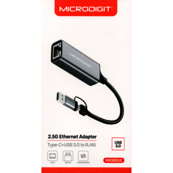 MicroDigit 2.5Gbps Ethernet Network Adapter USB-C | USB 3.0 to RJ45 – MR380UE