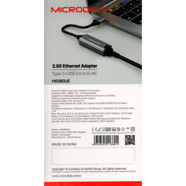 MicroDigit 2.5Gbps Ethernet Network Adapter USB-C | USB 3.0 to RJ45 – MR380UE - Image 2