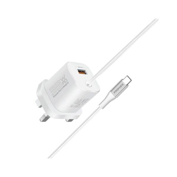 Promate 33W Super Speed Wall Charger with Quick Charge 3.0 & USB-C Power Delivery White - Image 2